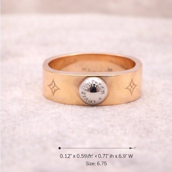 Louis Vuitton Jewelry - Authentic Louis Vuitton Monogram Button Ring Size 6.75 Gold Tone COA